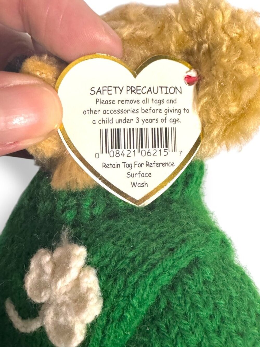 Ty Vintage Teddy Bear With Green Shamrock Sweater - Blarney 1993 - Picture 9 of 9